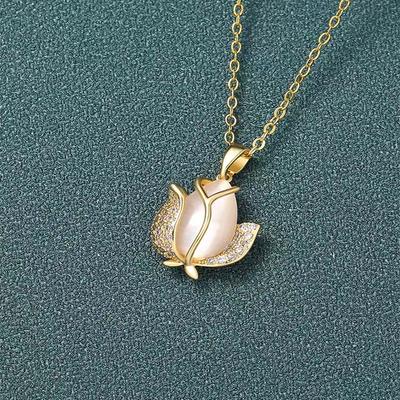 Opal Tulip Necklace Women'S Light Luxury Design Pendant Clavicle