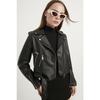 Jachetă de piele neagră cu fermoar pentru femei