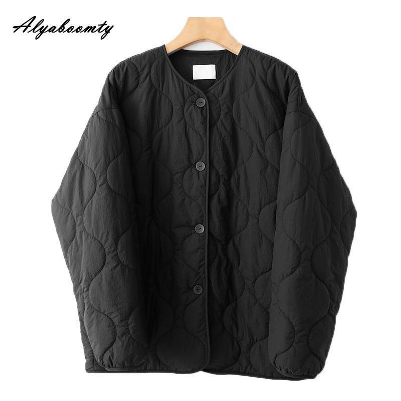 Plus Size Autumn Winter Women Basic Parka O Neck Black Apricot Casual Loose Warm Coat Simple Cotton Ladies' All-Match Outerwear
