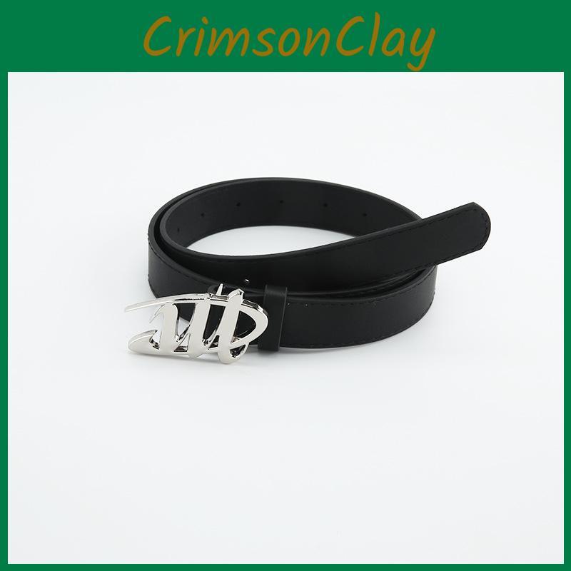 Smooth Wshaped Buckle Black Belt And Clothing Decoration Casual Versatile