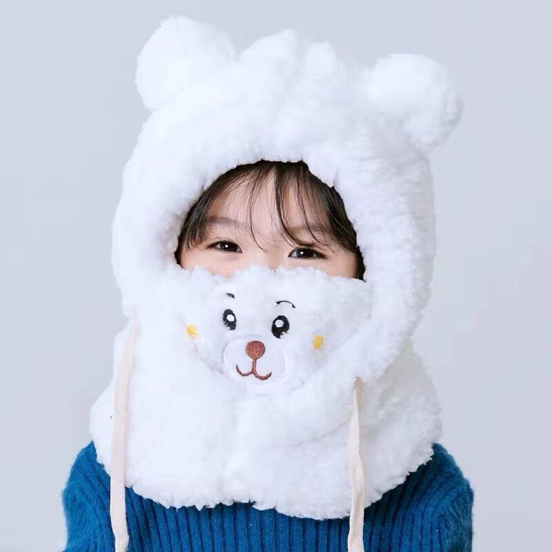 

Kids Winter Hat Children Keep Warm Cap Face Cover Neck Protection Windproof Plush Hat Multi-functional Hat for Boys and Girls белый