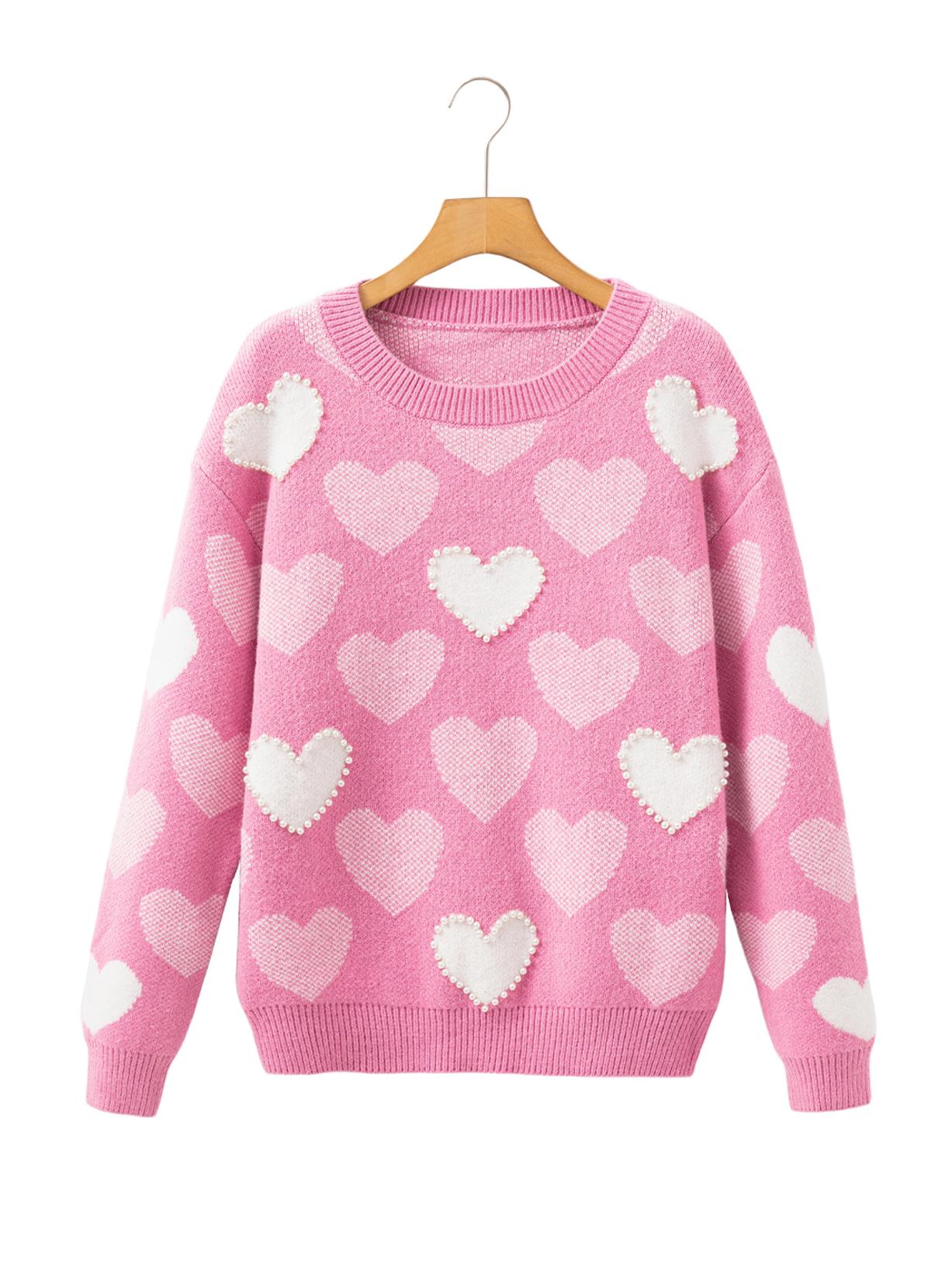 

Shiying Осенний вязаный свитер с принтом сердец и бисером, женский повседневный европейско-американский стиль Extra Large розовый