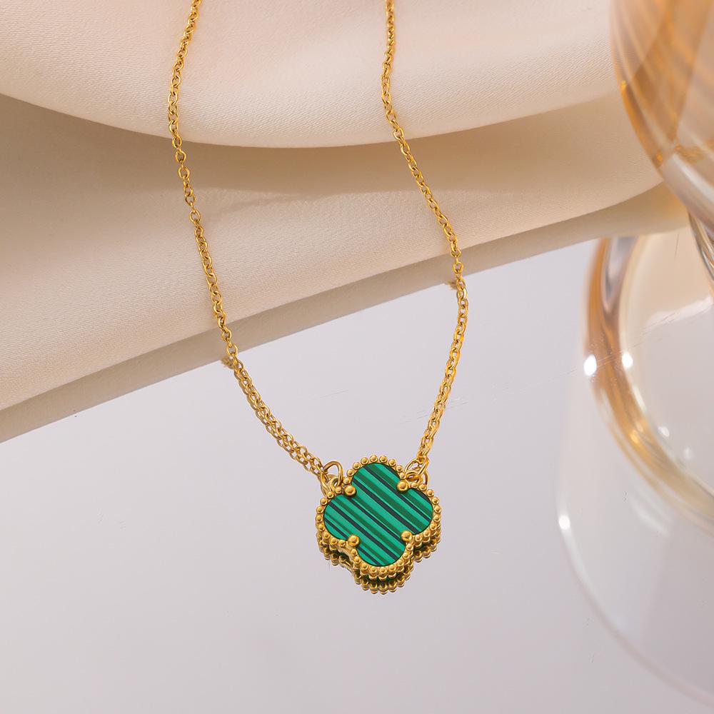 Wenjian Gold Four-Leaf Clover Double-Sided Titanium Necklace - Women's Luxury Fashion Clavicle Chain