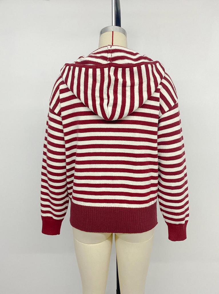 Women's Retro Striped Zipper Hooded Sweater - Autumn/Winter Casual Pullover Jacket