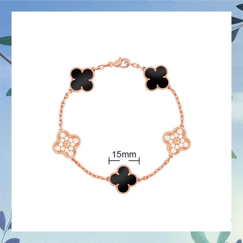 Clover Bracelet CNC Buckle Thick Chain Rose Gold Red Agate Black Agate Lucky Bracelet for Women