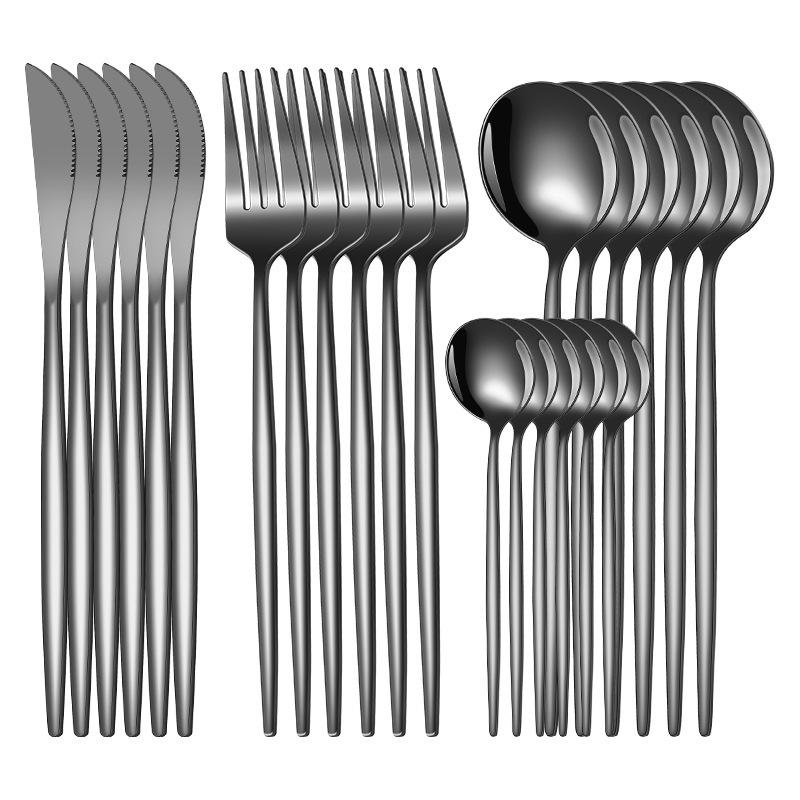 2025 Stainless Steel 24-Piece Cutlery Set for Hotels & Restaurants: Steak Knife, Fork & Spoon