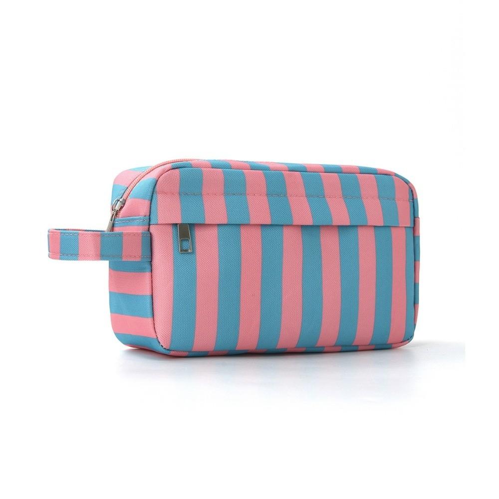 Zipper Striped Makeup Bag Lightweight Cosmetic Pouch Ideal Gift Storage Bag  Business Trip