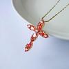Retro Pigeon Blood Ruby Cross Pendant Clavicle Chain Necklace