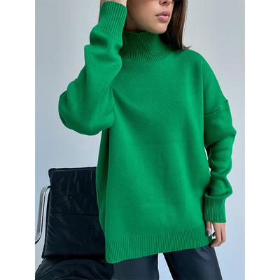 Suéter feminino outono inverno versátil solto quente meia gola alta cor sólida manga comprida suéter de malha