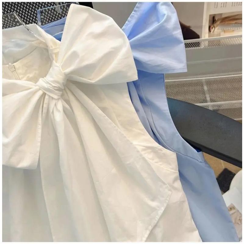 Blouse Blanche Femme Blouses Femme Mode Nœud Sans Manches Ample Chemises Mode Douce Été Blouses