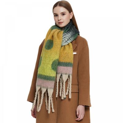 Female Shawl Autumn Winter Thick Warm Scarf Tassel Gradient Dot Print Scarf