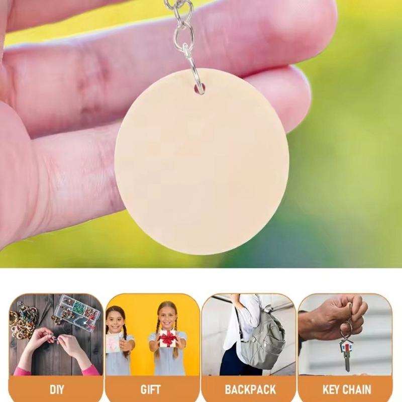 Blank Wooden Keychain Craft Supplies with Split Rings and Chains, Plain Pieces for Writing, Painting, and Handmade Gifts