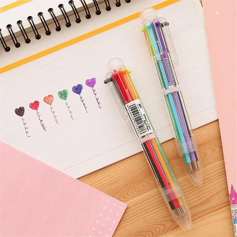 6-Farben Transparent Klick Mehrfarbiger Kugelschreiber Druckknopf Gel Tinte Schreibstift Schreibwaren Büro- & Schulbedarf