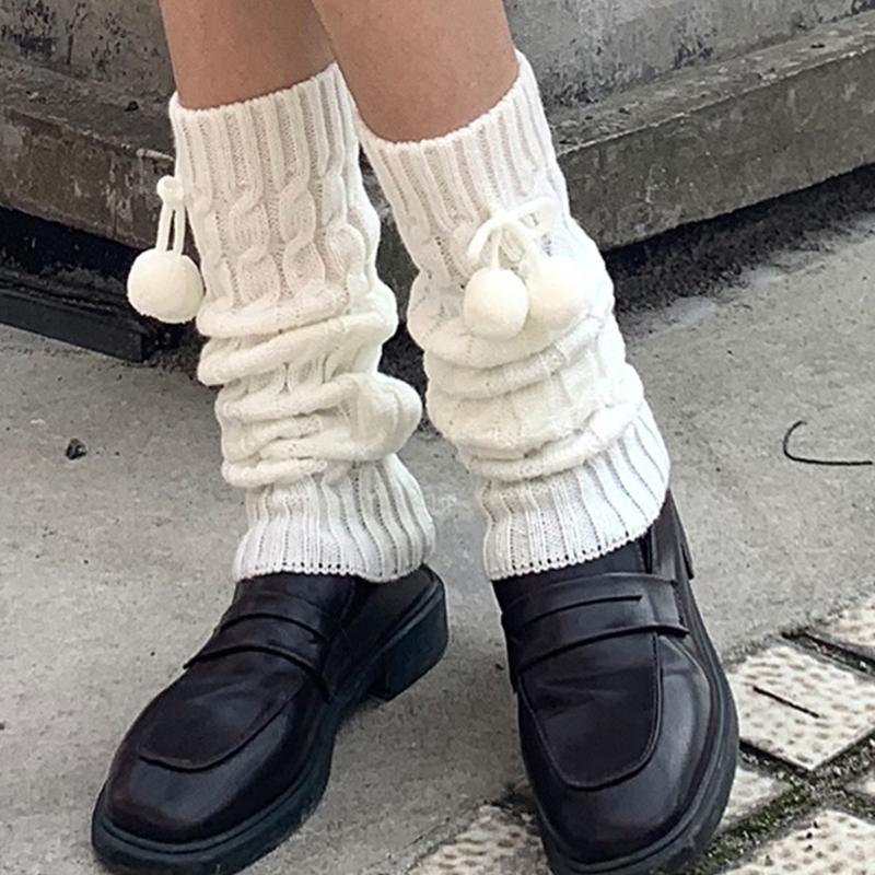 Winter Long Knit Foot Cover Crochet Leg Warmers Leggings Warm Solid Color Braided Striped Knee High Socks for Women