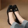 New Women's Fashion Single Shoes Square Head High Heel Small Leather Shoes Casual and Comfortable Rubber Sole Large Size Solid Color Four-season Sing