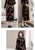 Elegant Golden Velvet Qipao Dress for Middle-Aged and Elderly Women - Waist-Cinching, Mid-Length, Perfect for Spring and Autumn
