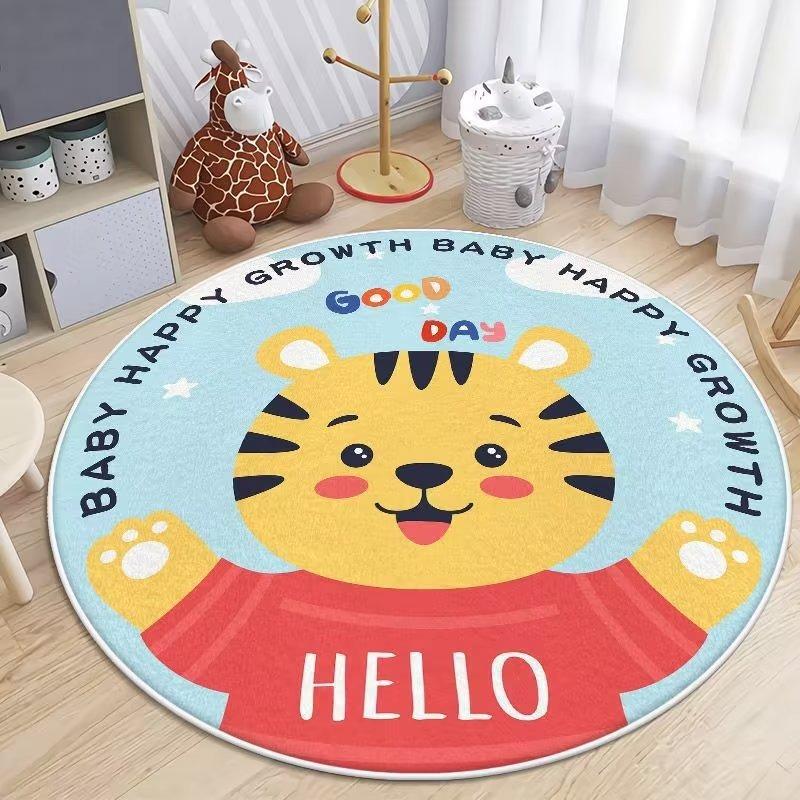 Cartoon Animal Round Rug Slip-Resistant Circle Carpet for Living Room Floor Mat Chair Coffee Table Bedside Easy Clean Decor Cute