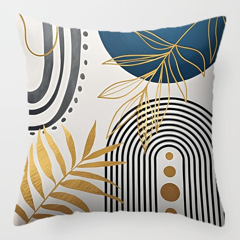 Abstract Geometric Pattern Of Golden Leaves Throw Pillow Cover With Short Plush Print Living Room Sofa Decoration Cushion Cover