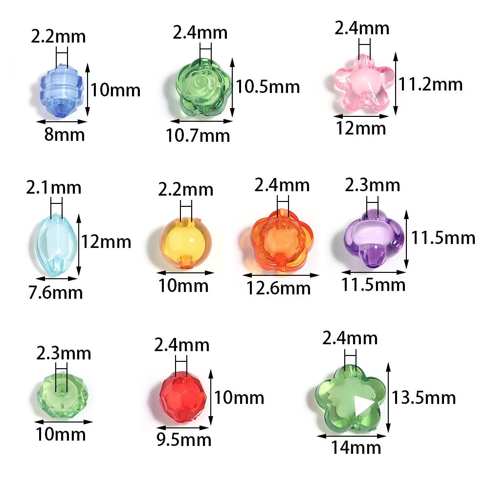 50pcs/lot Mixed Color Acrylic Beads Flower Oval Round Bucket Shape Loose Beads For DIY Bracelet Earrings Jewelry Accessories