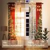 Christmas Santa Claus Curtains Set Polyester Festive Red Bedroom Doorway Drapes, Landscape and Flowers Design for New Year Decor
