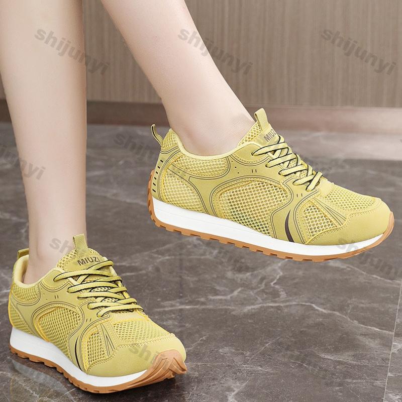 Fashion Women's Sneakers 2025 Mesh Breathable Summer Comfortable Casual Shoes Lightweight Non Slip Fashion Lace Up Height Increase Flats