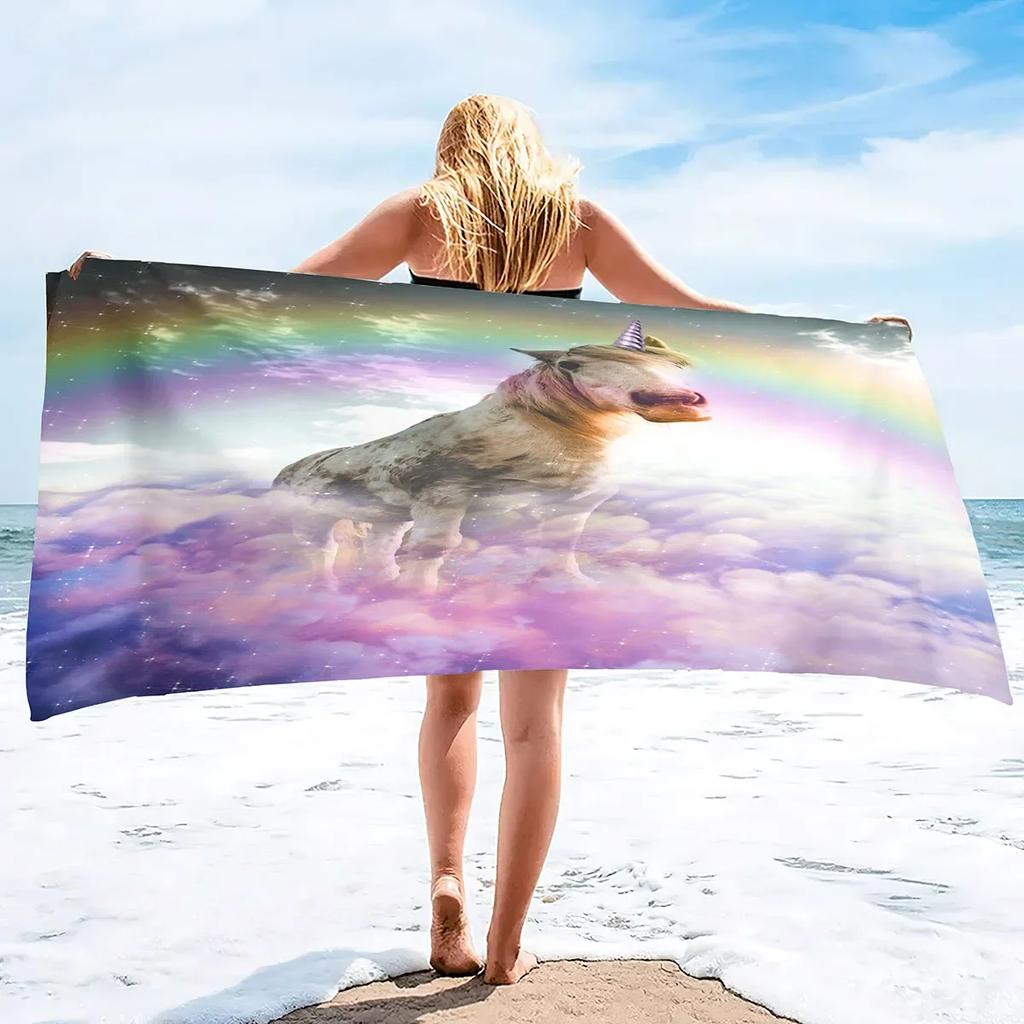 Unicorn Beach Towel,Cute Cartoon Microfiber Absorbent Soft Bath Towel Poncho Bath robe Absorbent Towels for Pool Beach Bathroom