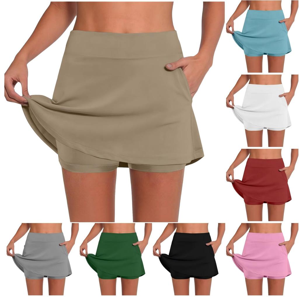 Women's -Color Mid- Pocket Skirt-Pants: Casual Activewear Base Layer