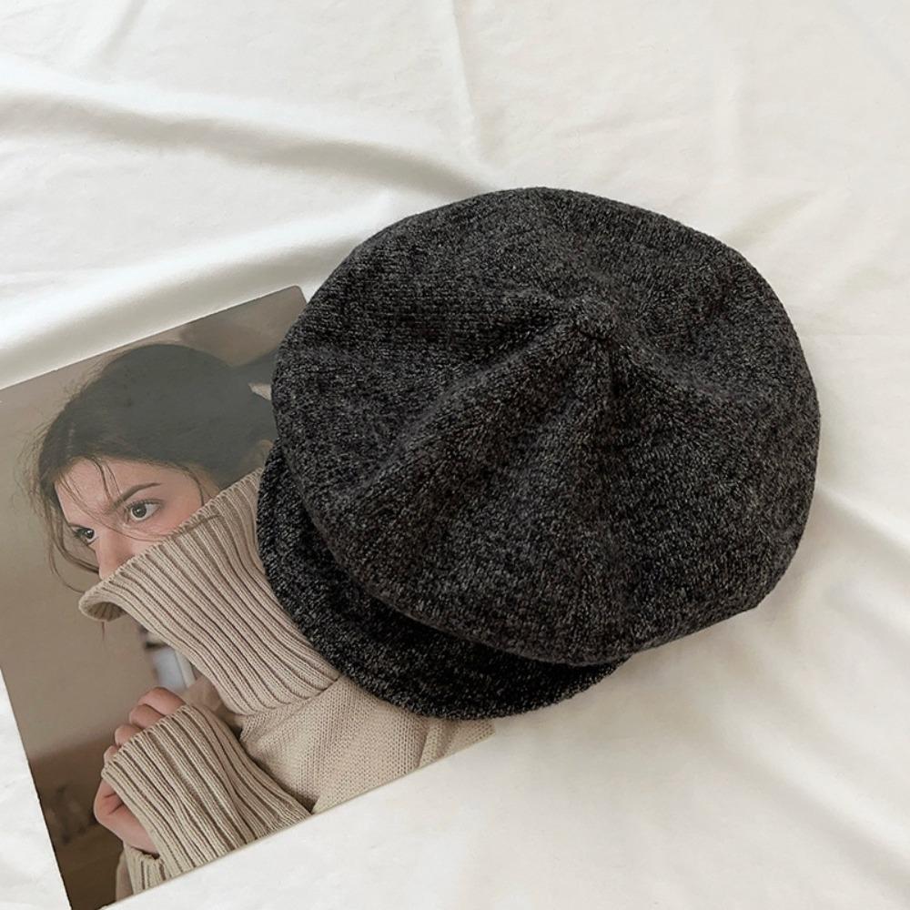 Simple Solid Color Japanese Retro Berets Knitted Warm Baseball Caps Autumn Winter Cap Windproof Octagonal Hat Outdoor
