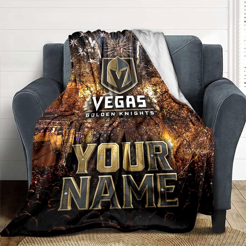 Name Custom Vegas Golden Knights Logo Print Flannel Blanket High Quality Warm Comfortable Cover for All Seasons Perfect for Gifts Home Decor