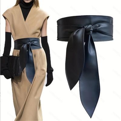 Waist Belt Obi Belt Knotted Self Tie Wrap Belt for Wrap Dress Halter Dress Wide Cinches Belt Soft PU Tie Up for Girls