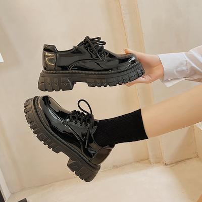 Fashion 2024 Autumn New Fashtion Platform Pu Leather Women's Flat Shoes Lace-up Square Heel Thick Heel Women's Casual Loafers Shoes