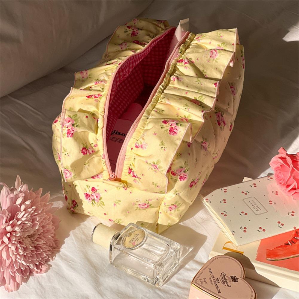 Cherry Printed Ruffle Makeup Bag Large Capacity Wash Storage Bag Toiletry Organizer  Outdoor