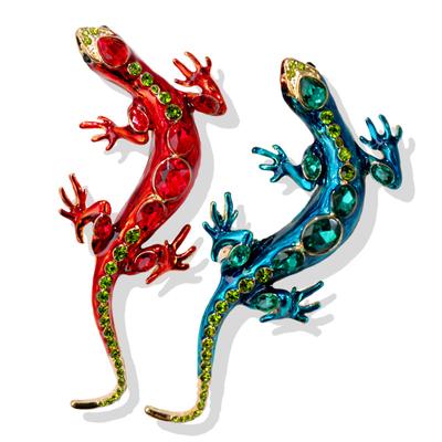 Spilla Camaleonte di Colore Incrostata di Diamanti di Nicchia di Alta Gamma Pittura a Olio Animale Strass Lucertola Spilla Accessori