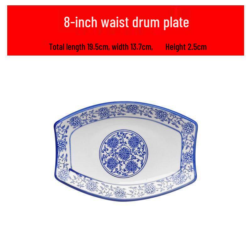 Ceramic Broccoli Plate - Blue & White Porcelain Chinese Style Dish