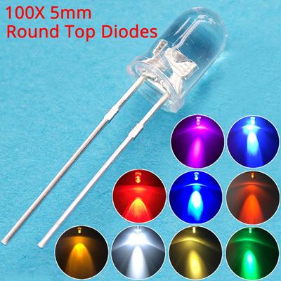 100 Stück Weiß Blau Rot Gelb Grün 5mm 3mm Rund LED Sortiments-Set Ultra Super Helle Licht emittierende 6000-6500k Diode Birne Lampe