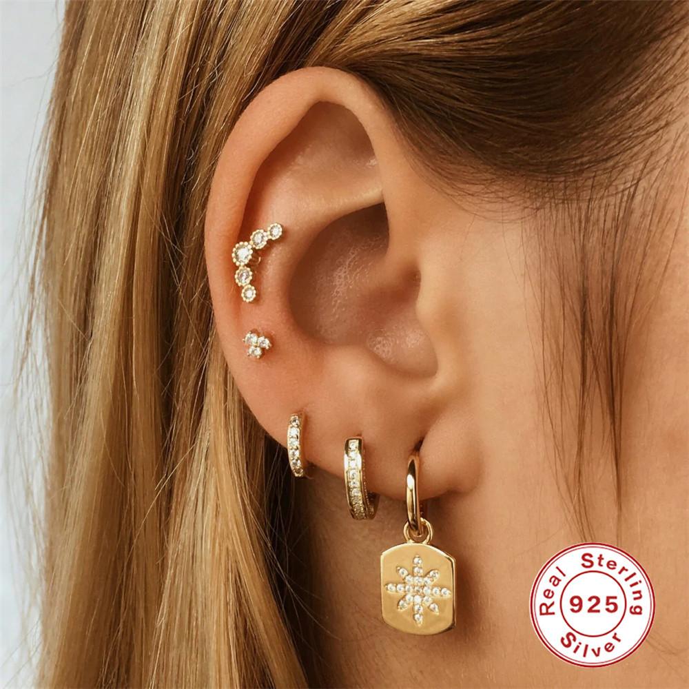 Stylish And Simple Style S925 Sterling Silver Personalized Interval Double Row Luxury Diamond Earrings Earrings