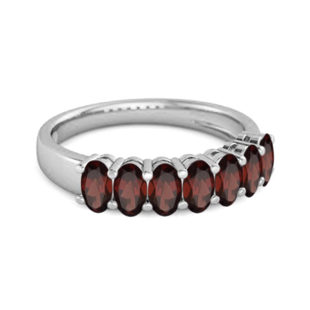 Garnet Oval Half Eternity Band Ring - 925 Sterling Silver