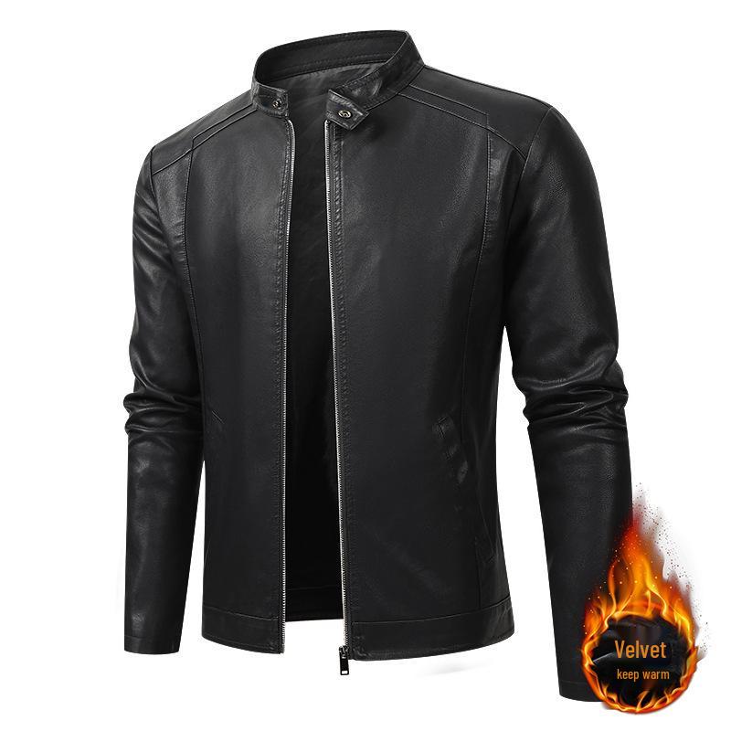 2025 Men's Color Block PU Leather Motorcycle Jacket - British Casual Style