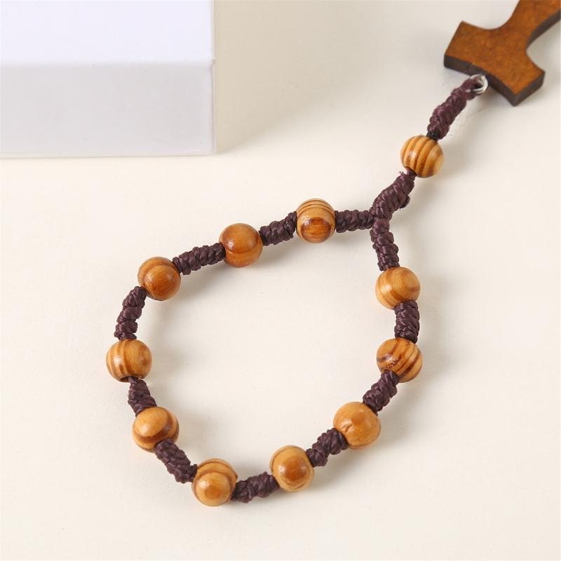 Holzperlen Rosenkranz mit 8mm Perlen und Kreuzanhängern für Gebetsmeditationen Eleganter Holzmaserung Rosenkranzperlen