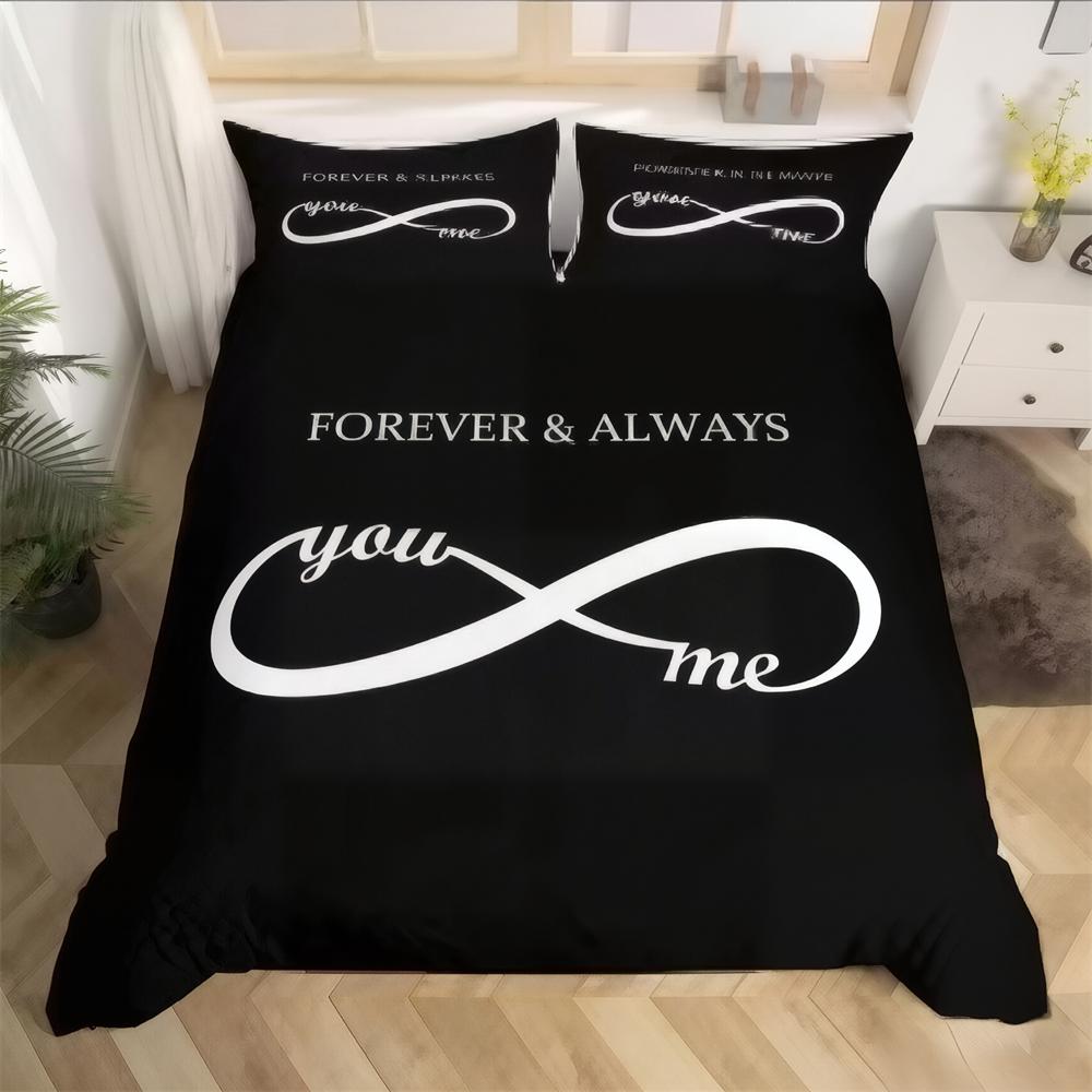 3D Printed Red Black Me And You Rose Letters Heart Pattern Printed Quilt Duvet Cover Bedding Set, For All Season Bedroom, Hotels