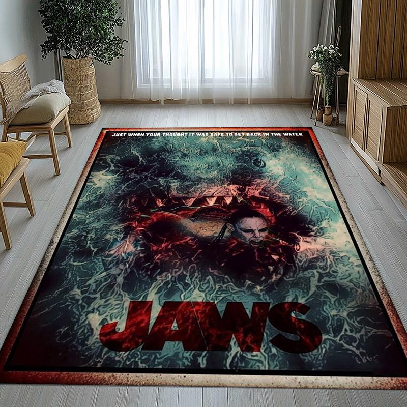 Horror Movie Jaws Shark Living Room Non-Slip Area Rug Soft Carpet for Bedroom Kids Playroom Sofa,Home Decor Doormat Gift