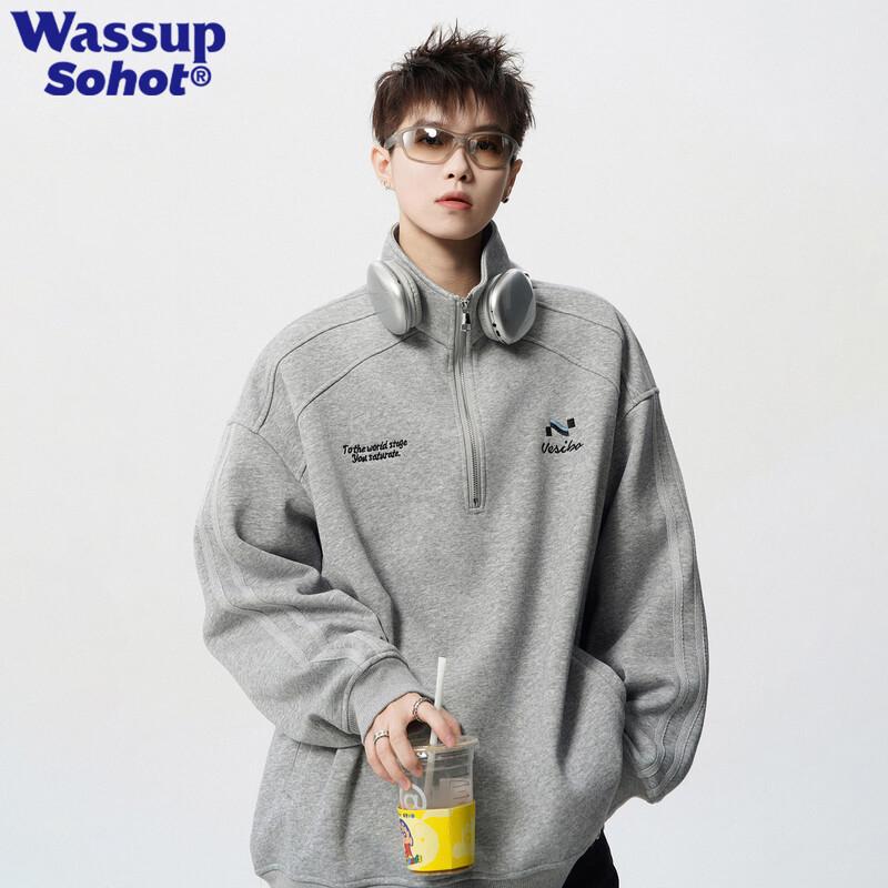 

Wassup Sohot Men s Retro Half-Zip Stand-Collar Sweatshirt L