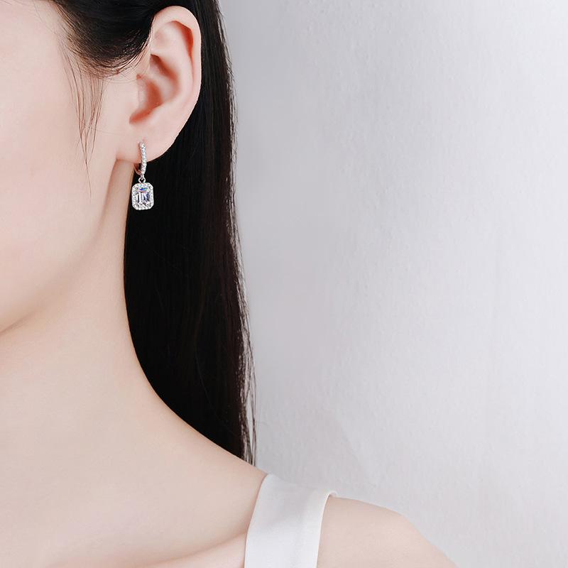 Emerald Cut Moissanite Stud Earrings In Platinum-Plated S925 Sterling Silver