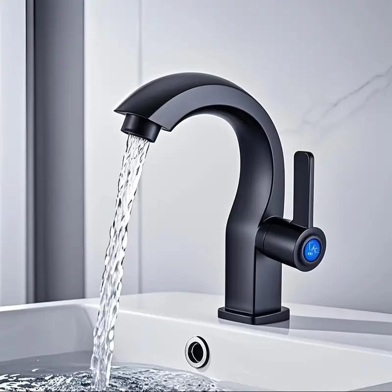 Modern single hole bathroom sink faucet with side spray matte black valve, ergonomic curved nozzle, easy to install