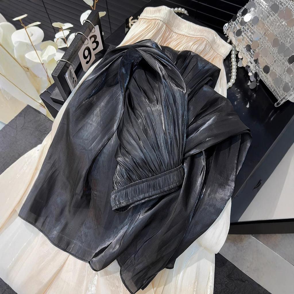 Pearlescent luster yarn pleated pleated skirt summer women medium and long hanging high waist a word 2025 new