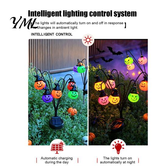Solar Landscape Lighting for Walkway Halloween Garden Lights, Decorative Ghost Pumpkin Witch Hat String Festive Yard Lawn Decor IP54 Waterproof
