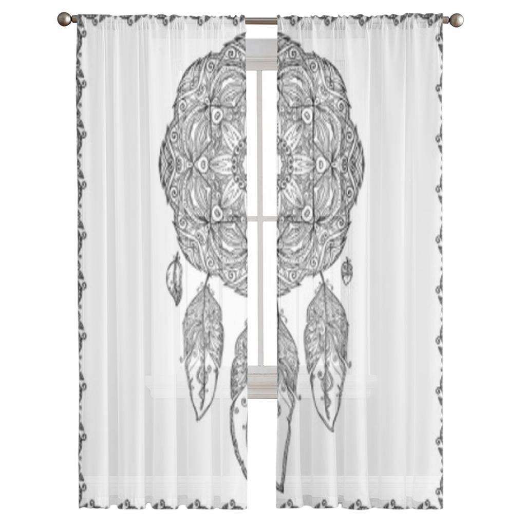 Black And White Dreamcatcher Sheer Curtain For Living Room Modern Voile Tulle Window Curtains For Bedroom Kitchen Drapes