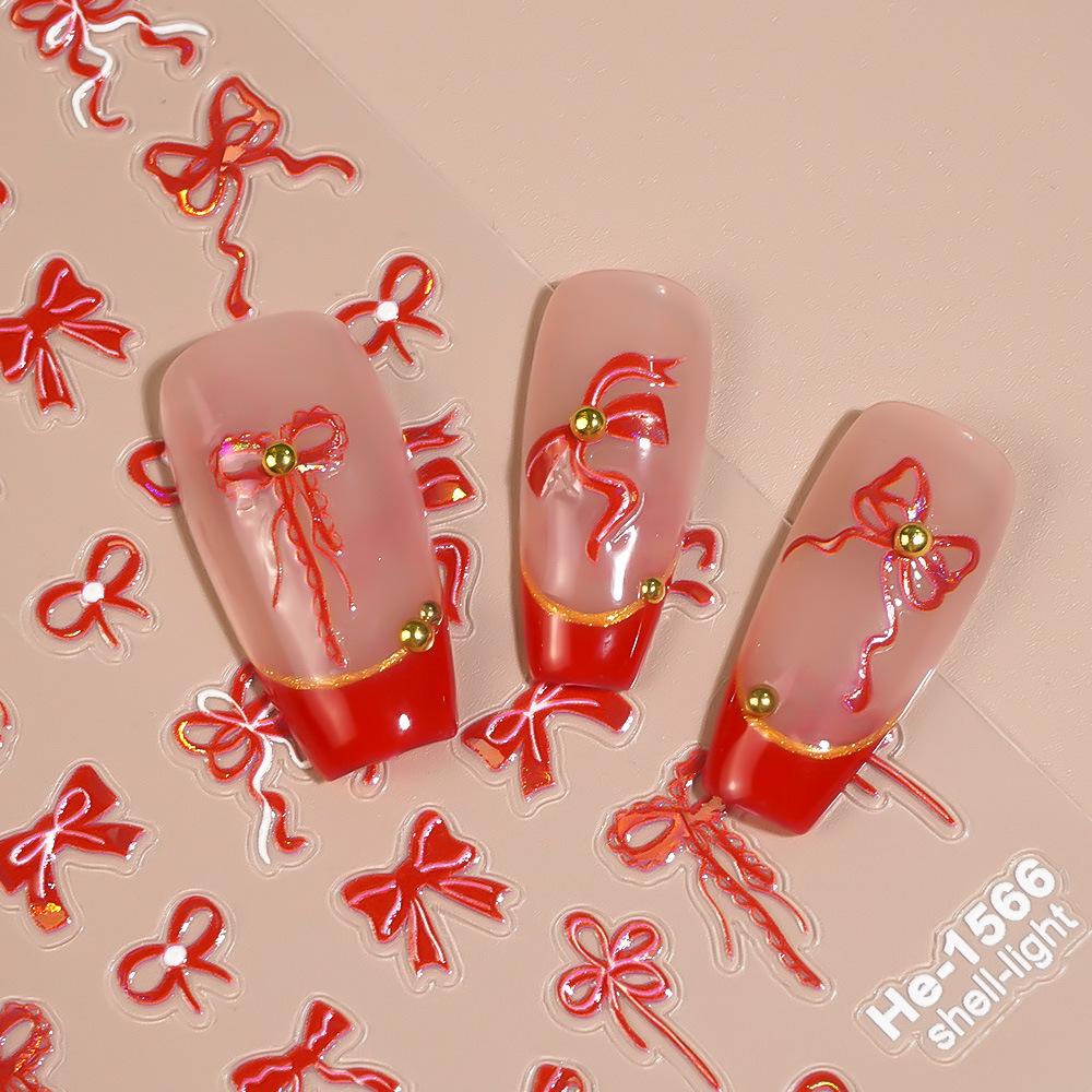 Redanco 5D Seashell & Red Bow 3D Embossed Nail Art Stickers - HE1566