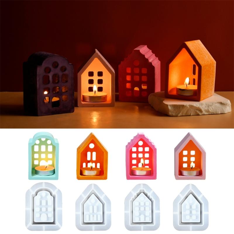 3D Candlestick Silicone Mold Hollow Out House Candle Base Mold Gypsum Candle Holder Epoxy Mould Home Decorations Mould
