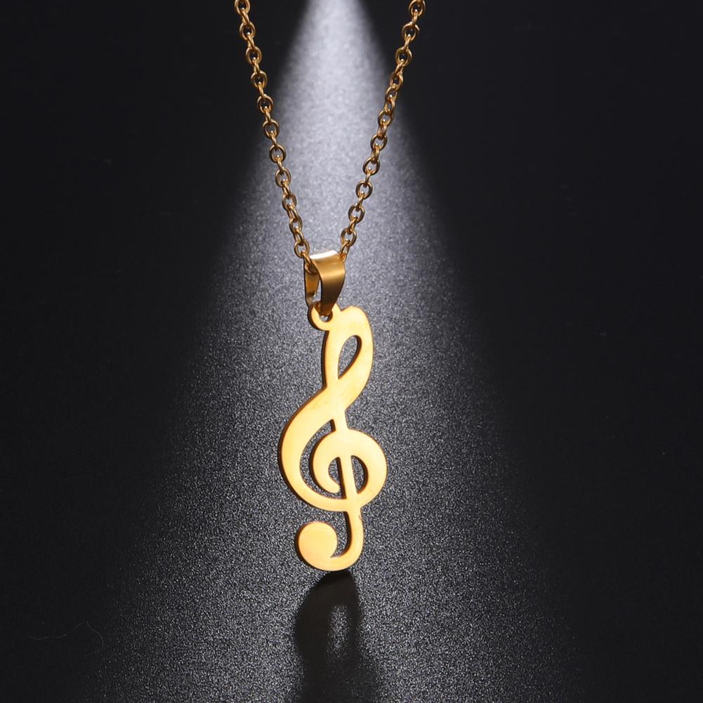 Teamer Stainless Steel Necklace for Women Music Note Instrument Guitar Pendant Charms Gold Plated Fashion Jewelry Romantic Gift